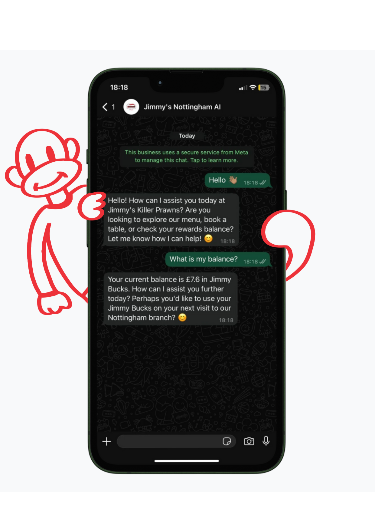 Monkey holding phone with WhatsApp